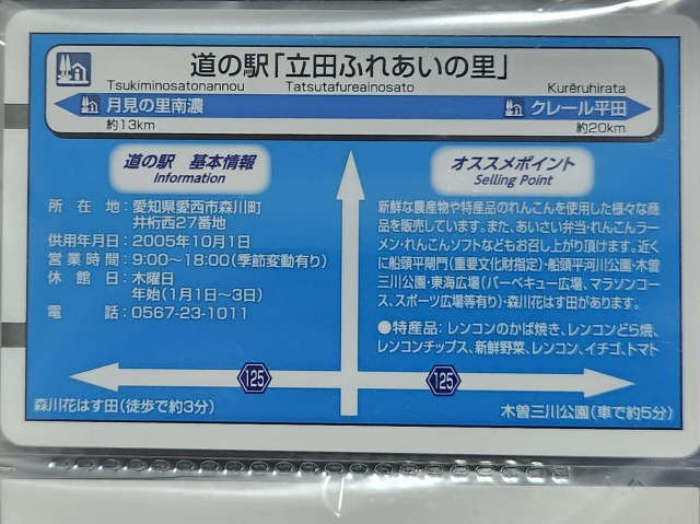 立田ふれあいの里道の駅カード裏