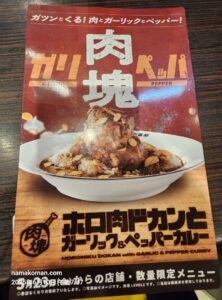 ココイチホロ肉ドカンとガーリック＆ペッパーカレーメニュー1